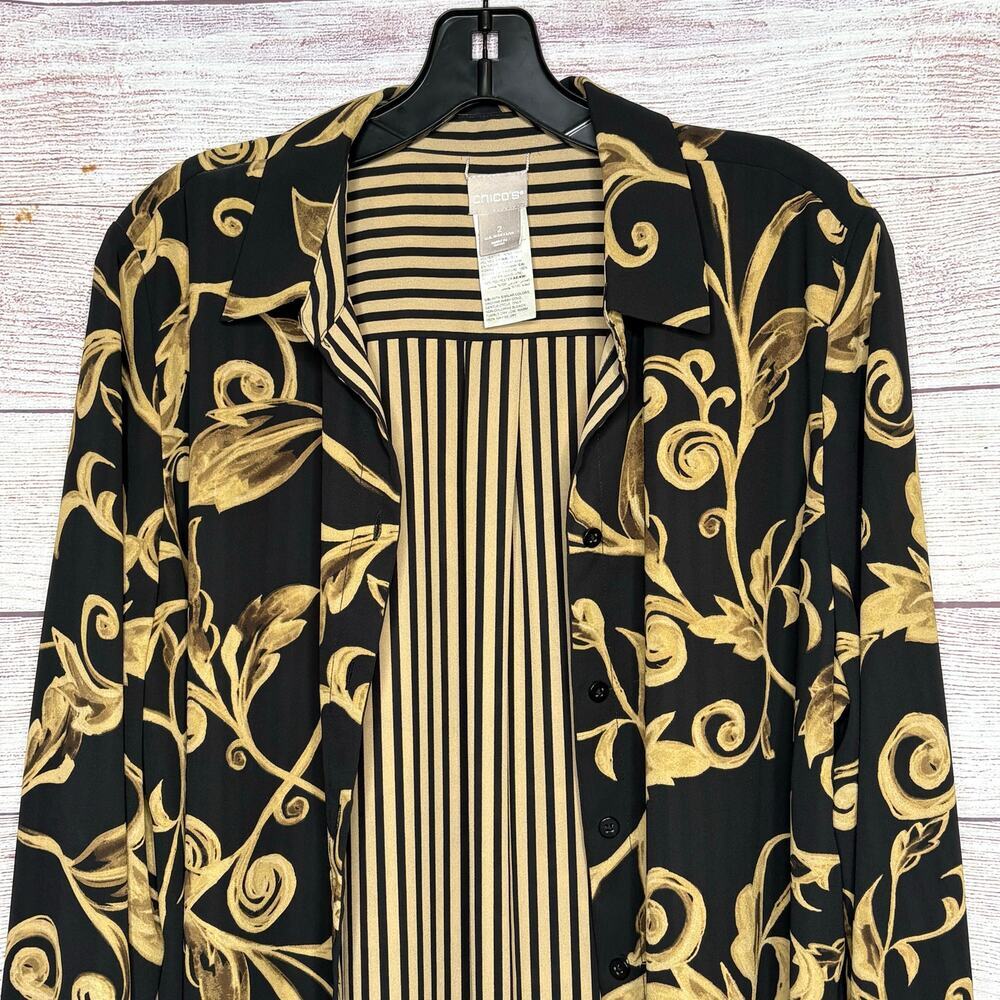 Chico's Black & Gold Reversible Button Up Timeless Classic Shirt Size 2 Large - Picture 9 of 16